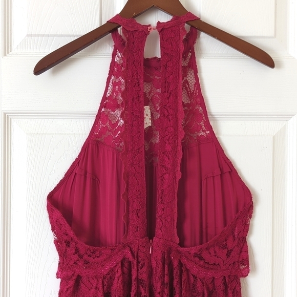 Free People Lost In A Dream Lace Halter Split Back Twofer Mini Dress Magenta 6 - Picture 12 of 15